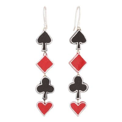 Alternate image for Handcrafted Card Suit-Themed Ceramic Dangle Earrings Lucky Suits