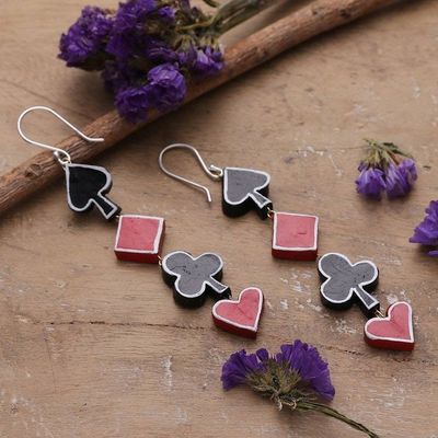 Alternate image for Handcrafted Card Suit-Themed Ceramic Dangle Earrings Lucky Suits
