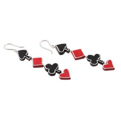Alternate image for Handcrafted Card Suit-Themed Ceramic Dangle Earrings Lucky Suits