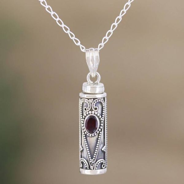Alternate image for Handmade Garnet and Sterling Silver Locket Necklace Into the Ether