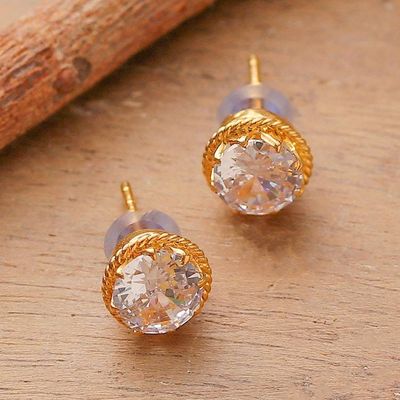 Alternate image for Gold-Plated Cubic Zirconia Stud Earrings with Rope Accents Glam Sparkle