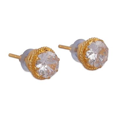 Alternate image for Gold-Plated Cubic Zirconia Stud Earrings with Rope Accents Glam Sparkle
