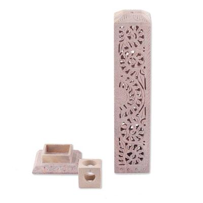 Alternate image for Traditional Jali-Themed Natural Soapstone Incense Holder Jali Essence