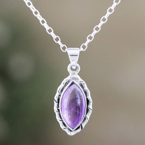 Alternate image for Sterling Silver Pendant Necklace with Amethyst Cabochon Sages Gaze