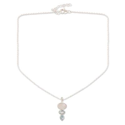 Alternate image for Blue Topaz and Rainbow Moonstone Pendant Necklace Glowing Glitter