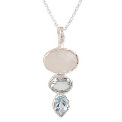 Alternate image for Blue Topaz and Rainbow Moonstone Pendant Necklace Glowing Glitter