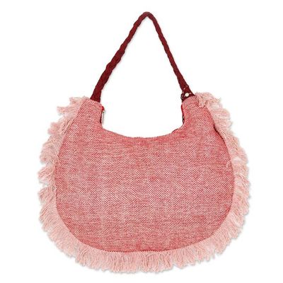 Alternate image for Zippered Blush Pink and Red 100 Linen Hobo Bag with Fringes Blush  Bold