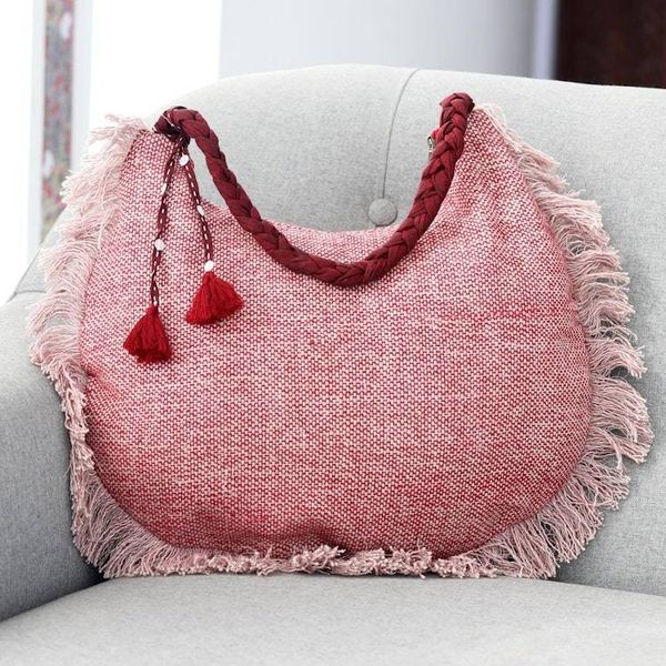 Alternate image for Fringed Linen and Cotton Shoulder Bag from India Pink Cheer