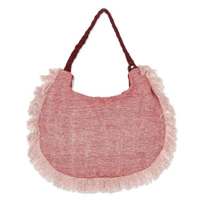 Alternate image for Fringed Linen and Cotton Shoulder Bag from India Pink Cheer