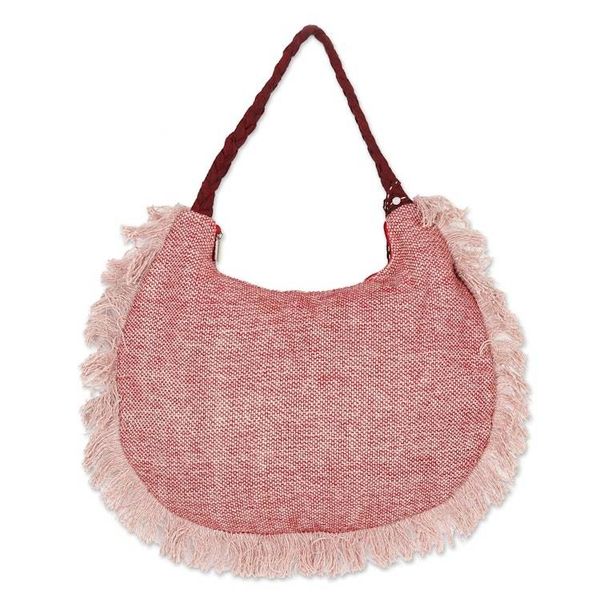 Alternate image for Fringed Linen and Cotton Shoulder Bag from India Pink Cheer
