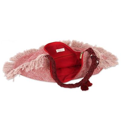 Alternate image for Fringed Linen and Cotton Shoulder Bag from India Pink Cheer