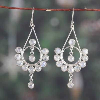 Main image for Natural Rainbow Moonstone Dangle Earrings Made in India Moonlight Gala