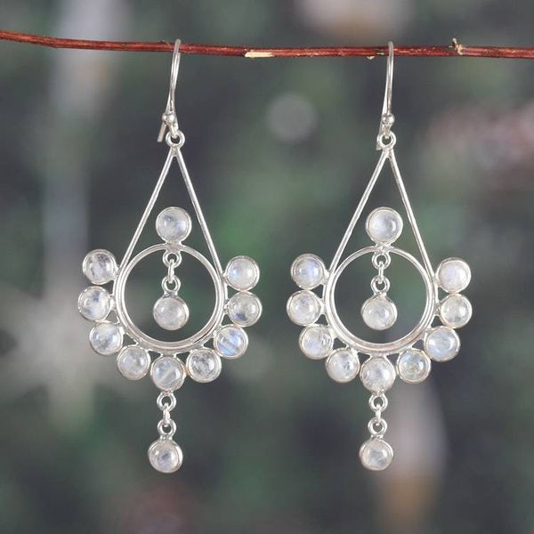 Alternate image for Natural Rainbow Moonstone Dangle Earrings Made in India Moonlight Gala