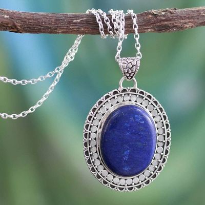 Alternate image for Lapis Lazuli Necklace Sterling Silver Jewelry from India Royal Indian Blue