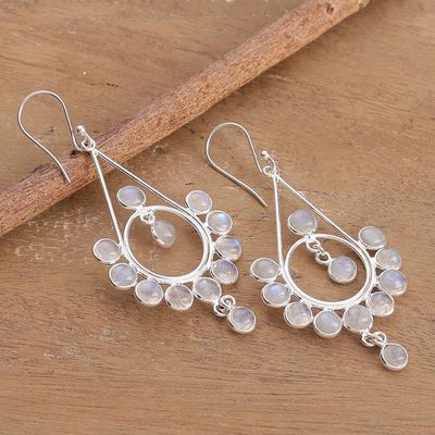 Alternate image for Natural Rainbow Moonstone Dangle Earrings Made in India Moonlight Gala