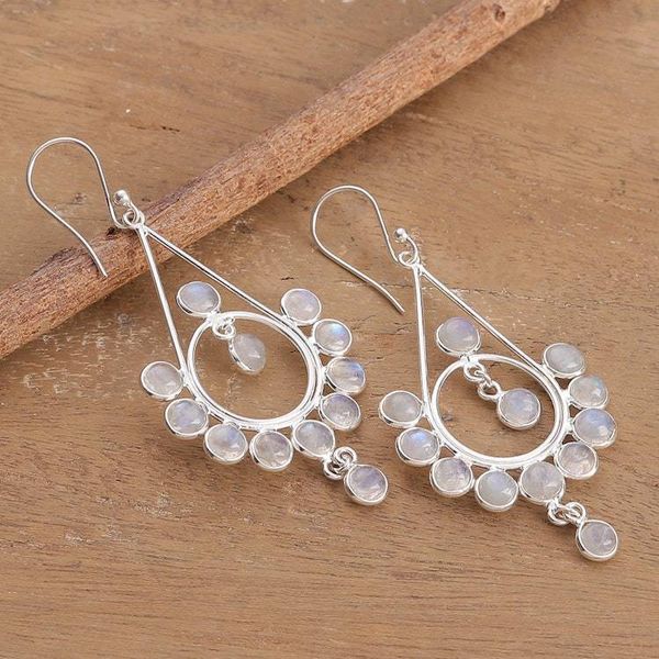 Alternate image for Natural Rainbow Moonstone Dangle Earrings Made in India Moonlight Gala