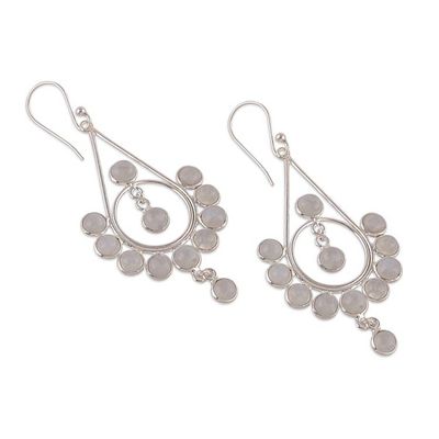 Alternate image for Natural Rainbow Moonstone Dangle Earrings Made in India Moonlight Gala