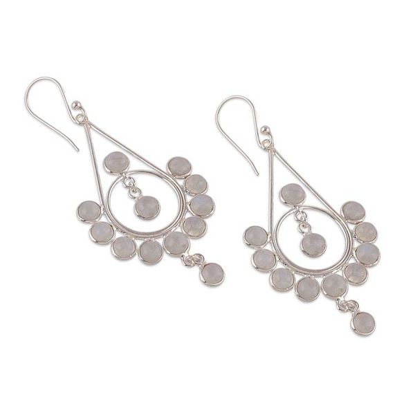 Alternate image for Natural Rainbow Moonstone Dangle Earrings Made in India Moonlight Gala