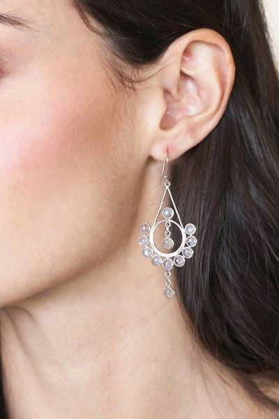 Alternate image for Natural Rainbow Moonstone Dangle Earrings Made in India Moonlight Gala