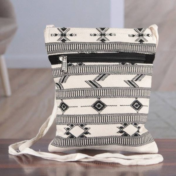 Alternate image for Folk Art-Patterned Ivory and Onyx Cotton Zippered Sling Bag Ivory Medley