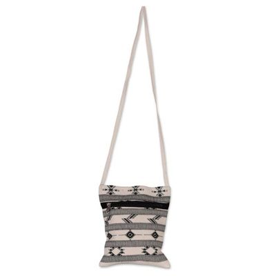 Alternate image for Folk Art-Patterned Ivory and Onyx Cotton Zippered Sling Bag Ivory Medley