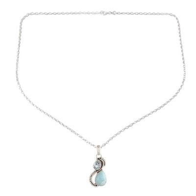 Alternate image for Blue Topaz and Larimar Teardrop Pendant Necklace from India Two Teardrops