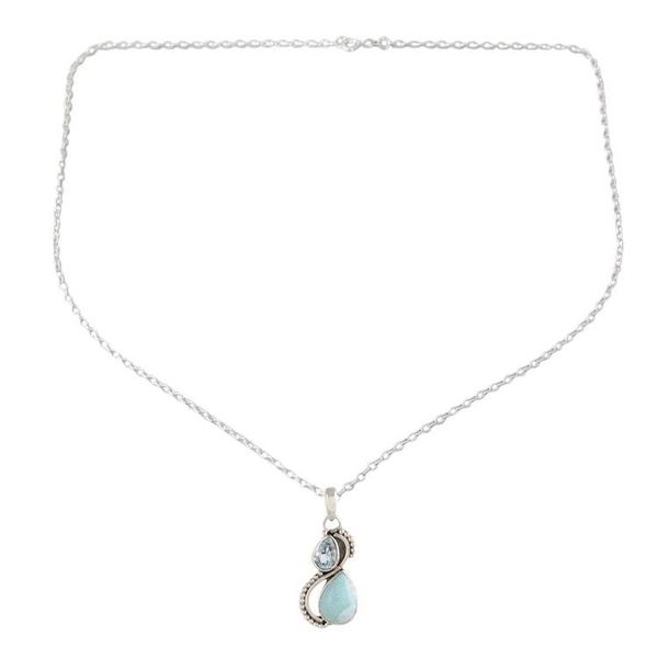 Alternate image for Blue Topaz and Larimar Teardrop Pendant Necklace from India Two Teardrops