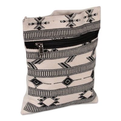 Alternate image for Folk Art-Patterned Ivory and Onyx Cotton Zippered Sling Bag Ivory Medley