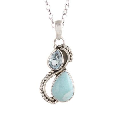 Alternate image for Blue Topaz and Larimar Teardrop Pendant Necklace from India Two Teardrops