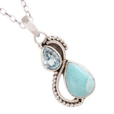 Alternate image for Blue Topaz and Larimar Teardrop Pendant Necklace from India Two Teardrops