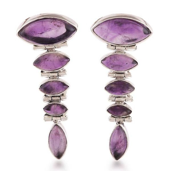 Alternate image for Birthstone Amethyst Cabochon Dangle Earrings from India India Purple