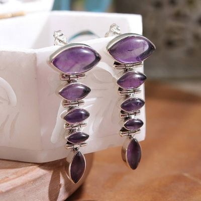 Alternate image for Birthstone Amethyst Cabochon Dangle Earrings from India India Purple
