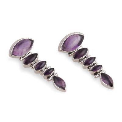 Alternate image for Birthstone Amethyst Cabochon Dangle Earrings from India India Purple