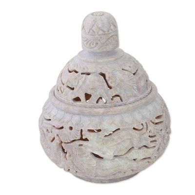 Alternate image for Handcrafted Soapstone Candy Jar from India Elephant Harmony