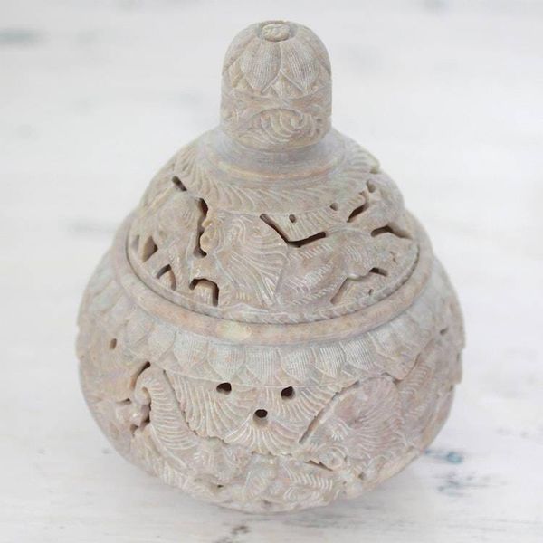 Alternate image for Handcrafted Soapstone Candy Jar from India Elephant Harmony