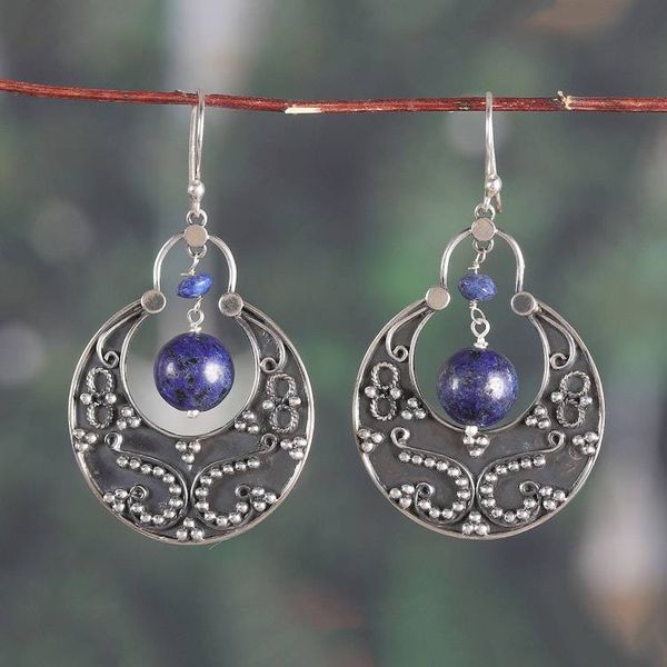 Alternate image for Half-Moon-Themed Lapis Lazuli Dangle Earrings from India Royal Enigma
