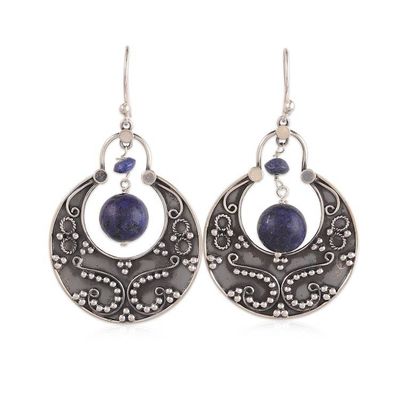 Alternate image for Half-Moon-Themed Lapis Lazuli Dangle Earrings from India Royal Enigma