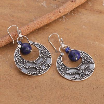 Alternate image for Half-Moon-Themed Lapis Lazuli Dangle Earrings from India Royal Enigma