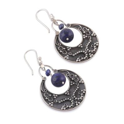 Alternate image for Half-Moon-Themed Lapis Lazuli Dangle Earrings from India Royal Enigma