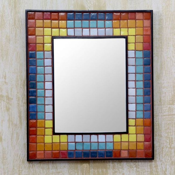 Alternate image for Handcrafted Ceramic Mosaic Wall Mirror in Rainbow Colors Colors in Harmony