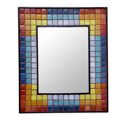 Alternate image for Handcrafted Ceramic Mosaic Wall Mirror in Rainbow Colors Colors in Harmony