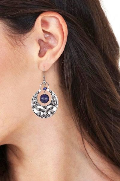 Alternate image for Half-Moon-Themed Lapis Lazuli Dangle Earrings from India Royal Enigma