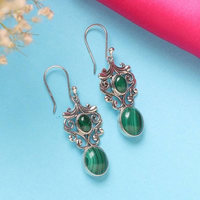 Primary image for Fantasy-Inspired Natural Malachite Cabochon Dangle Earrings Healing Fairy