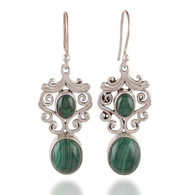 Alternate image for Fantasy-Inspired Natural Malachite Cabochon Dangle Earrings Healing Fairy