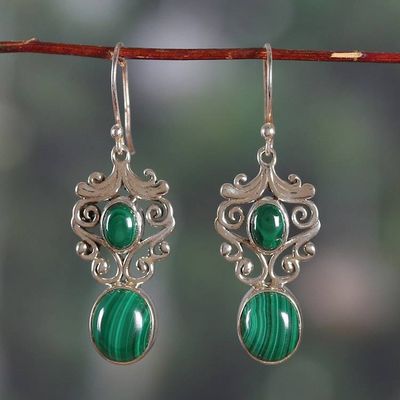 Alternate image for Fantasy-Inspired Natural Malachite Cabochon Dangle Earrings Healing Fairy