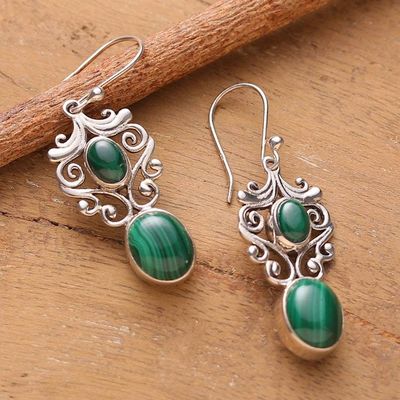Alternate image for Fantasy-Inspired Natural Malachite Cabochon Dangle Earrings Healing Fairy