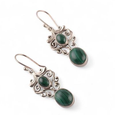 Alternate image for Fantasy-Inspired Natural Malachite Cabochon Dangle Earrings Healing Fairy