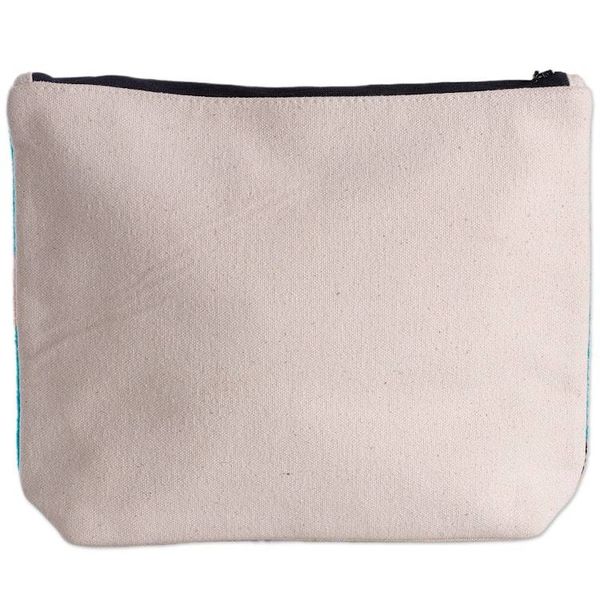 Alternate image for Bold Embroidered Sky Blue Cotton Cosmetic Bag with Zipper Ooh La La
