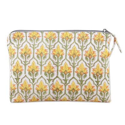 Alternate image for Cotton Cosmetic Bag with Hand-Block Printed Flowers  Leaves Glorious Buttercup