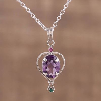 Primary image for Amethyst Emerald and Ruby Pendant Necklace from India Sparkling Allure
